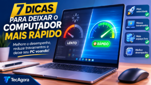 Notebook com indicador de velocidade mostrando dicas para deixar o computador mais rápido