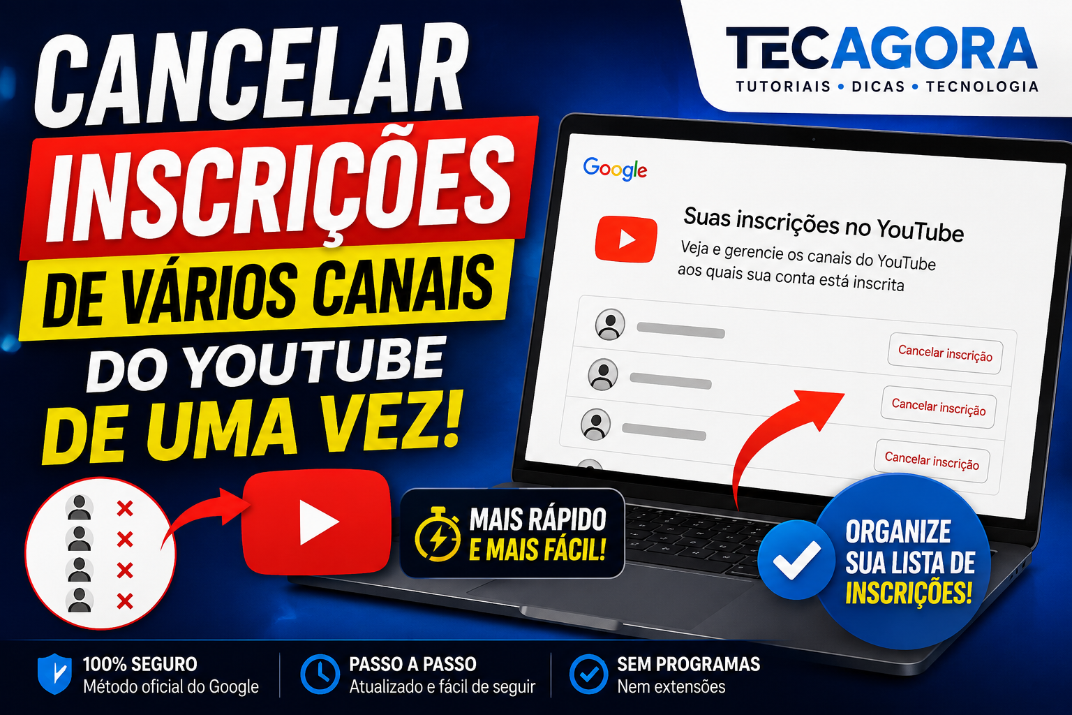 Como cancelar inscrição de vários canais do YouTube de uma vez